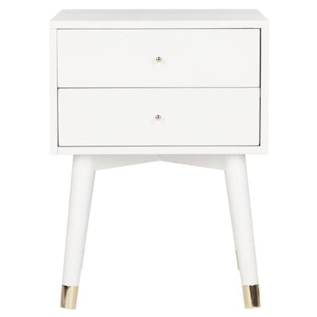Safavieh 24 x 18 x 18 in. Lyla Mid Century Retro Gold Cap Night Stand, White & Gold FOX6234B